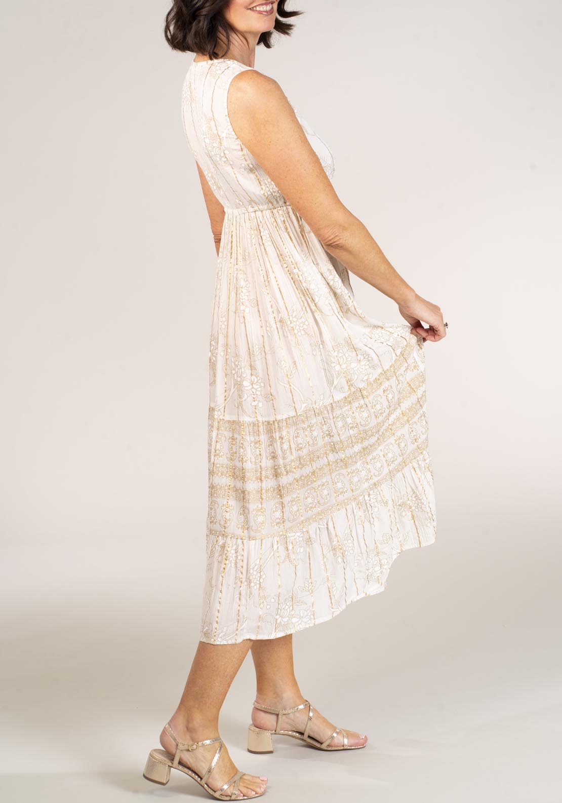 Naoise Sleeveless Rayon Crepe Dress - Beige 4 Shaws Department Stores