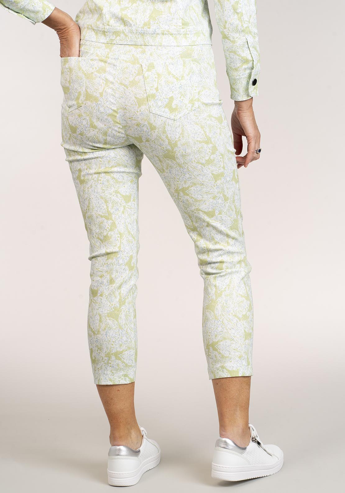 Tea Lane 3/4 Length Paisley Trousers - Lime 4 Shaws Department Stores