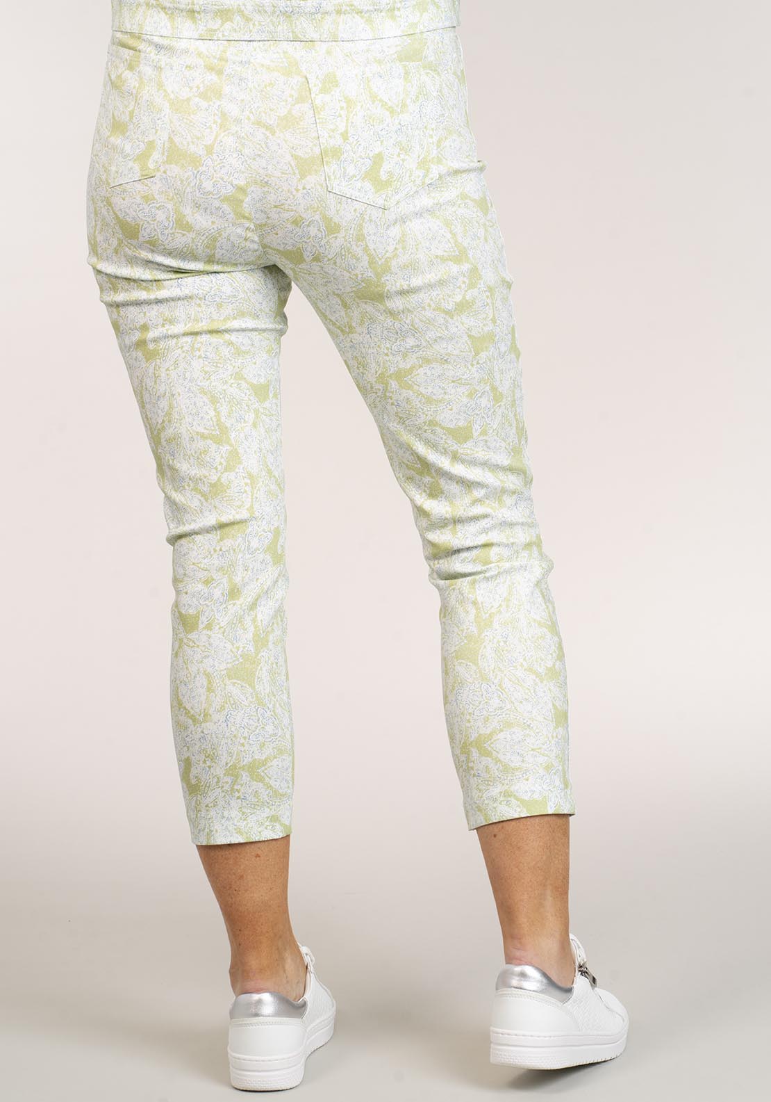 Tea Lane 3/4 Length Paisley Trousers - Lime 3 Shaws Department Stores