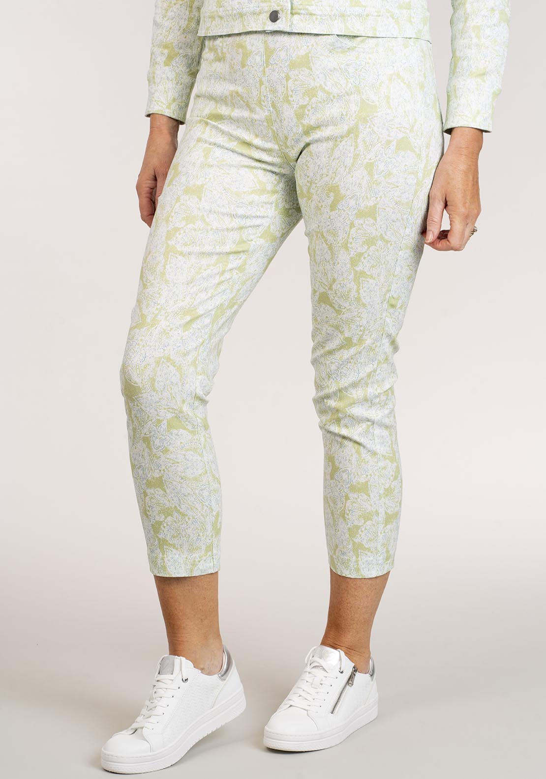 Tea Lane 3/4 Length Paisley Trousers - Lime 1 Shaws Department Stores