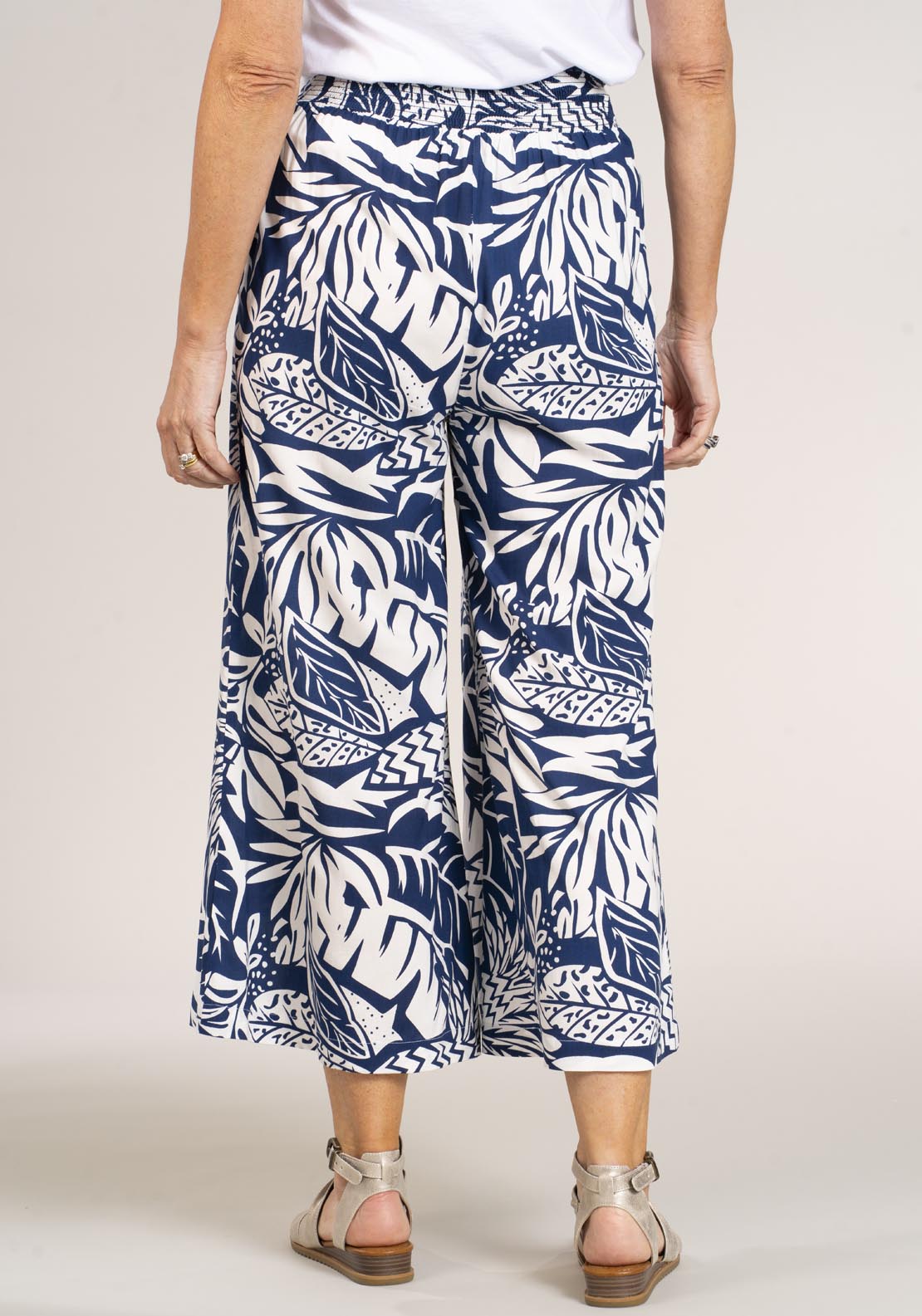 Naoise Full Length Printed Trouser - Navy 3 Shaws Department Stores