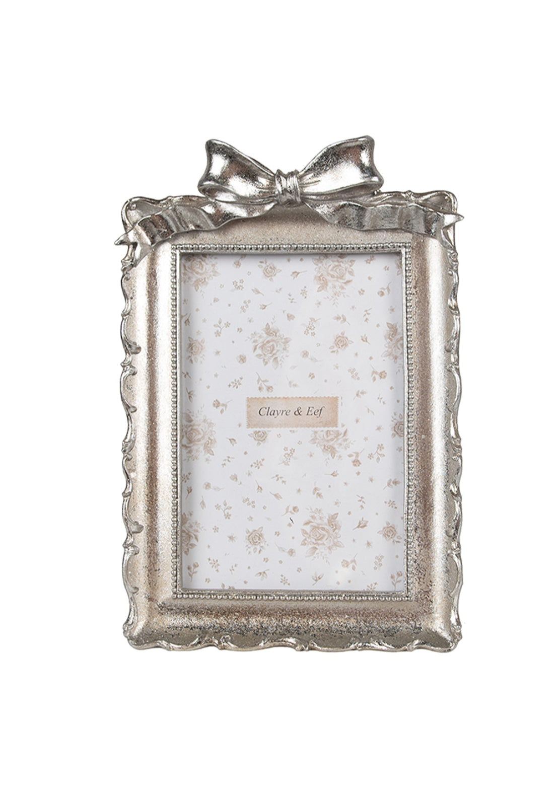 Rectangular Shape Photo Frame With Bow - Silver