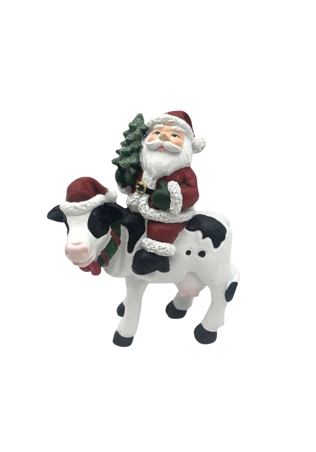 Santa On Cow With Christmas Tree - Multi