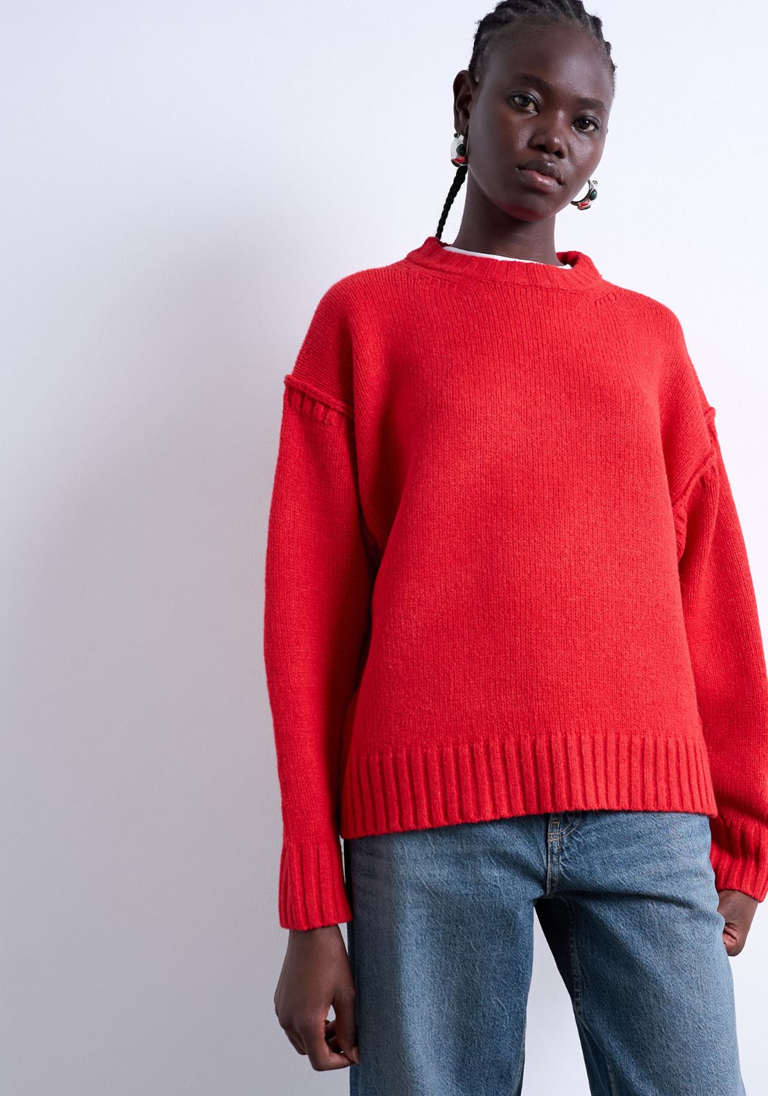 Topshop Sally Long Sleeve Pullover - Rio Red 1 Shaws Department Stores