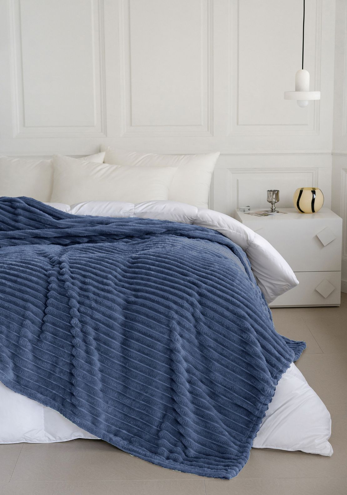 The Home Collection Ribbed Throw 220 x 240 cm - Blue 1 Shaws Department Stores