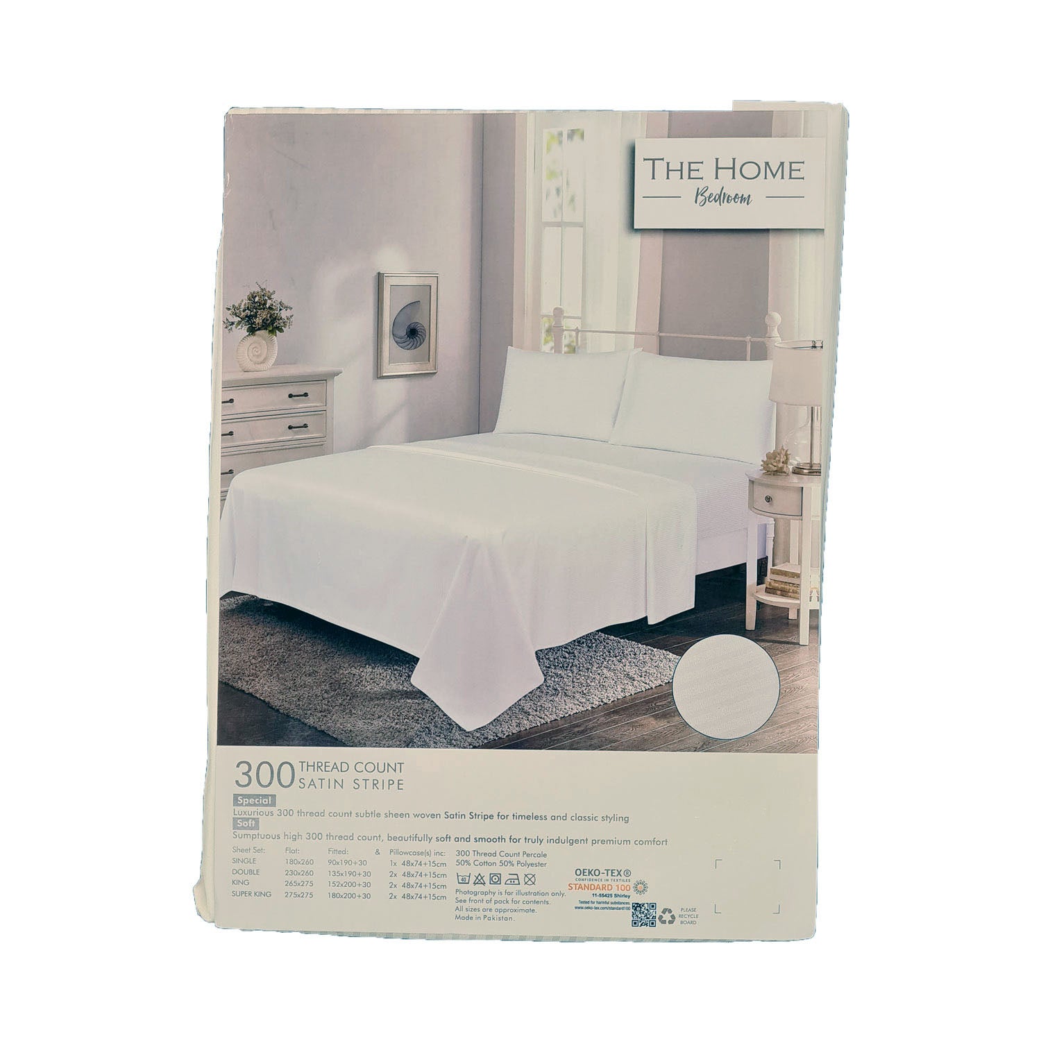 The Home Bedroom 300 Thread Count Satin Stripe Flat Sheet - White 3 Shaws Department Stores