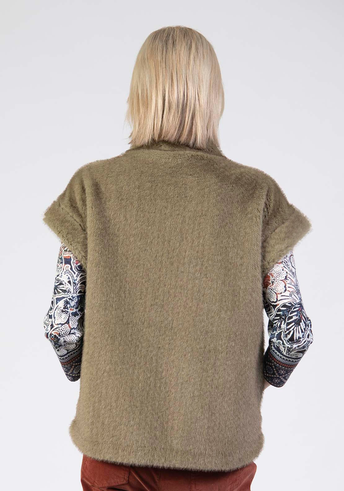Tea Lane Faux Fur Gilet - Green 2 Shaws Department Stores