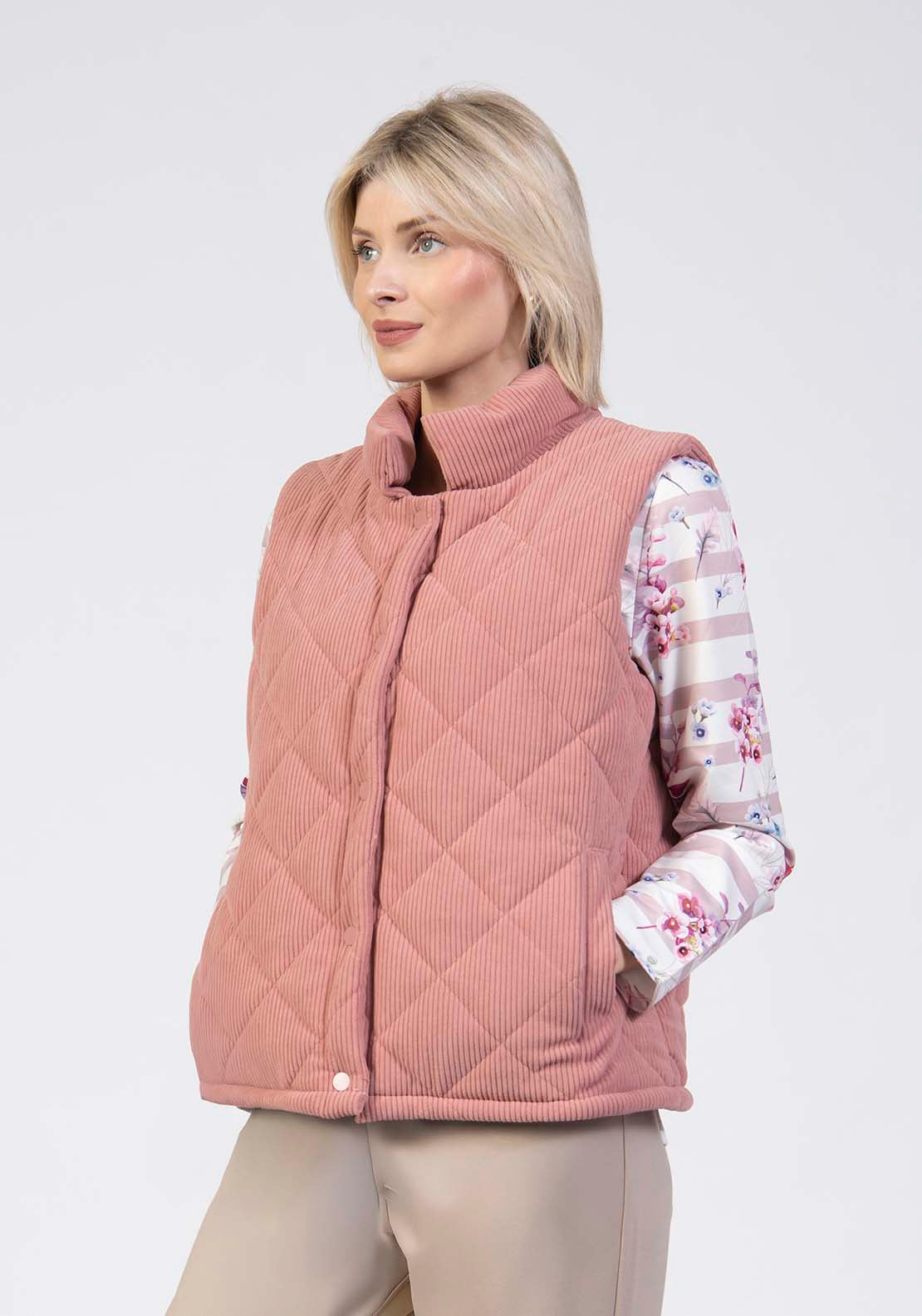 Tea Lane Quilted Cord Gilet - Pink 3 Shaws Department Stores