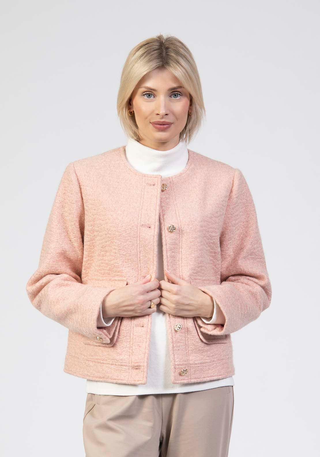 Short Gold Button Jacket - Pink