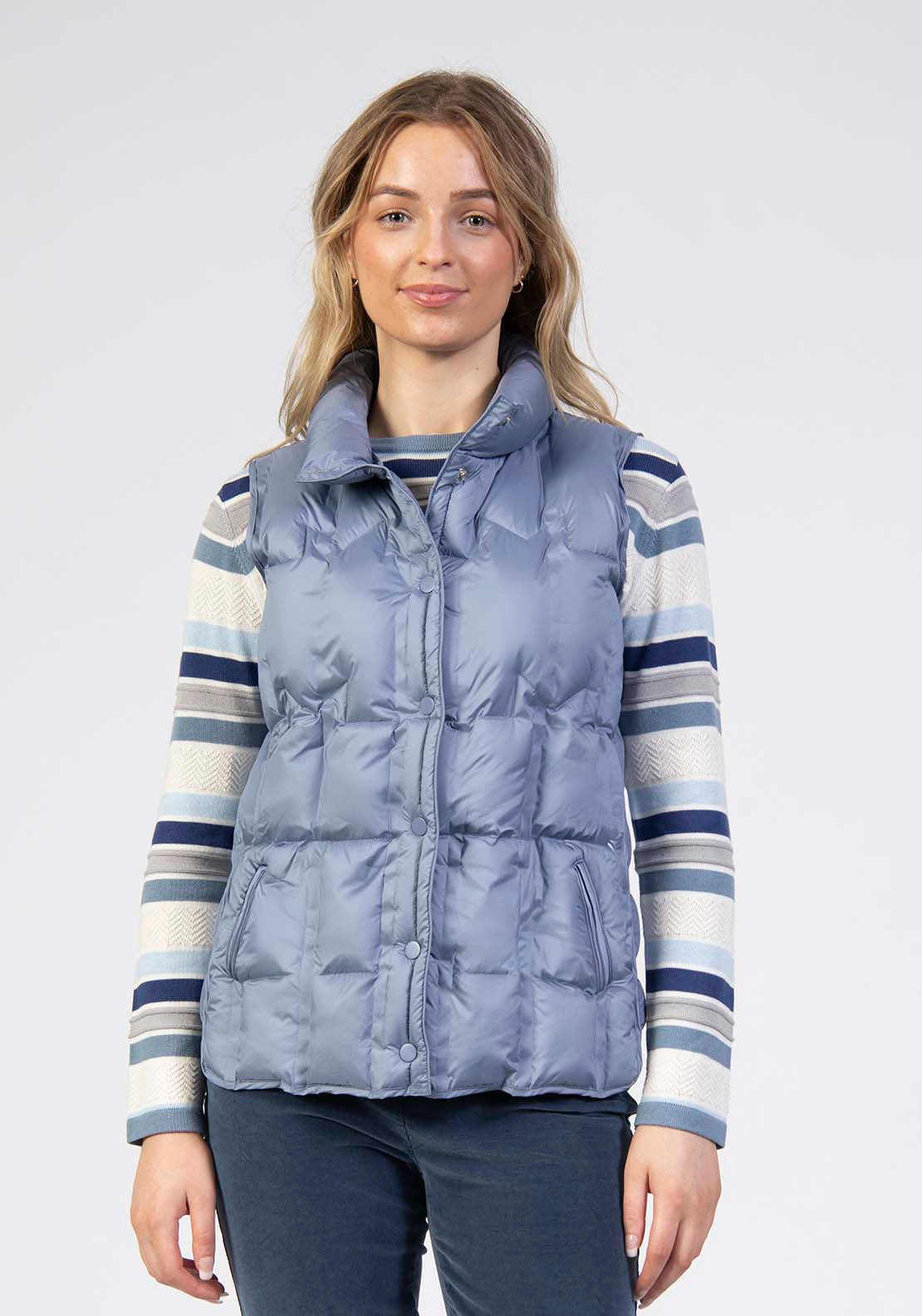 Tea Lane Quilted Collar Gilet - Blue 1 Shaws Department Stores