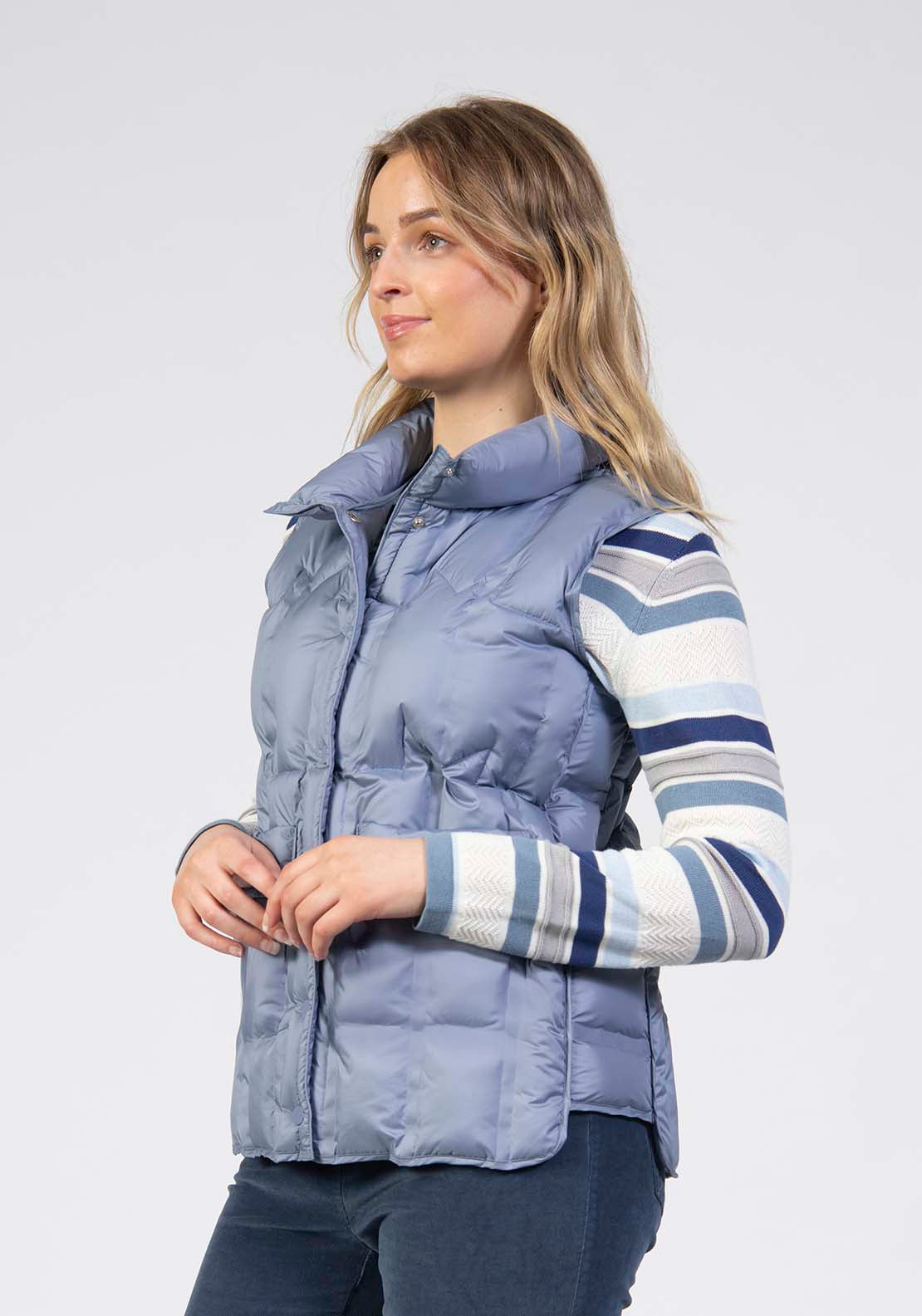 Tea Lane Quilted Collar Gilet - Blue 3 Shaws Department Stores
