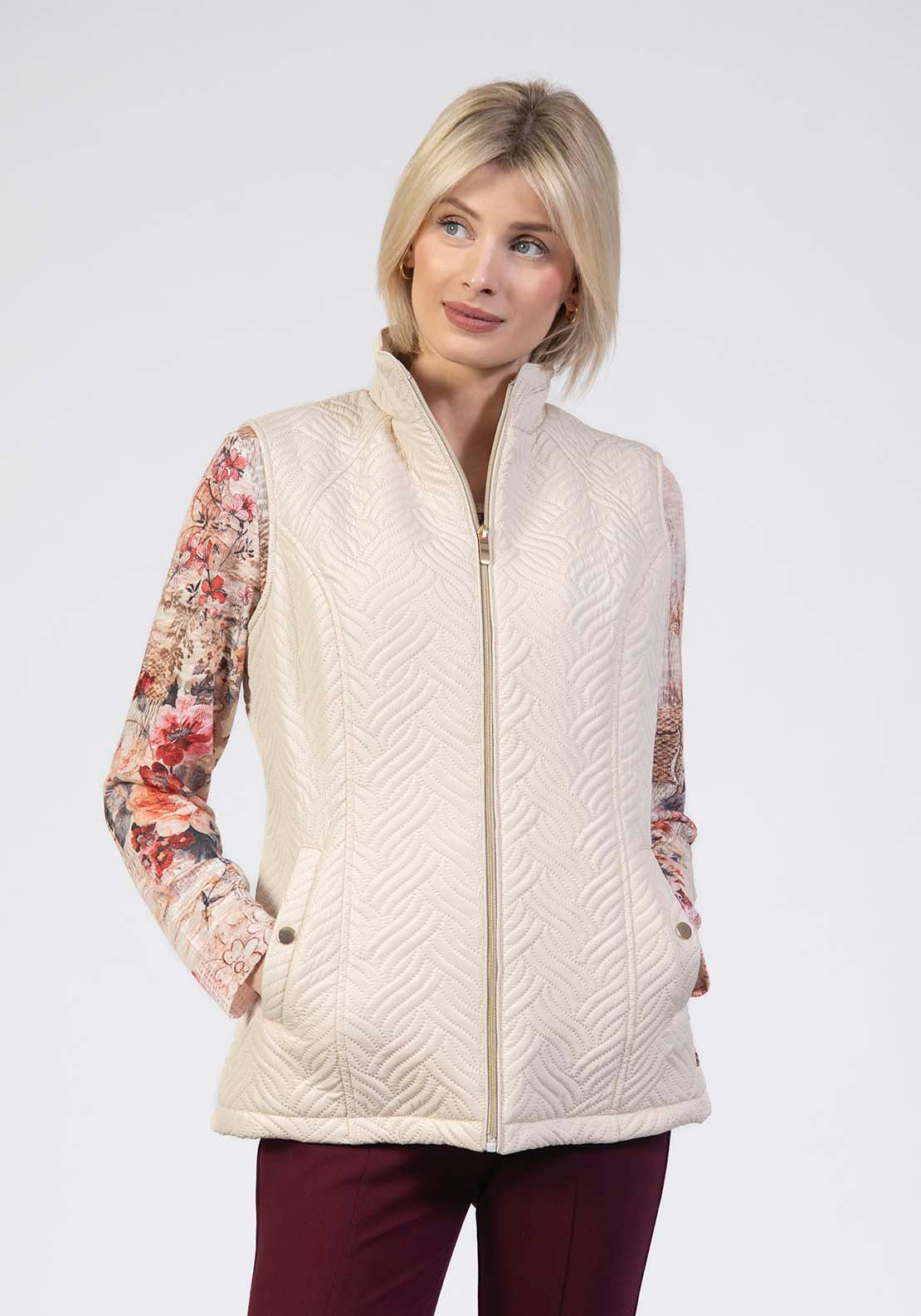 Embossed Plain Gilet - Cream