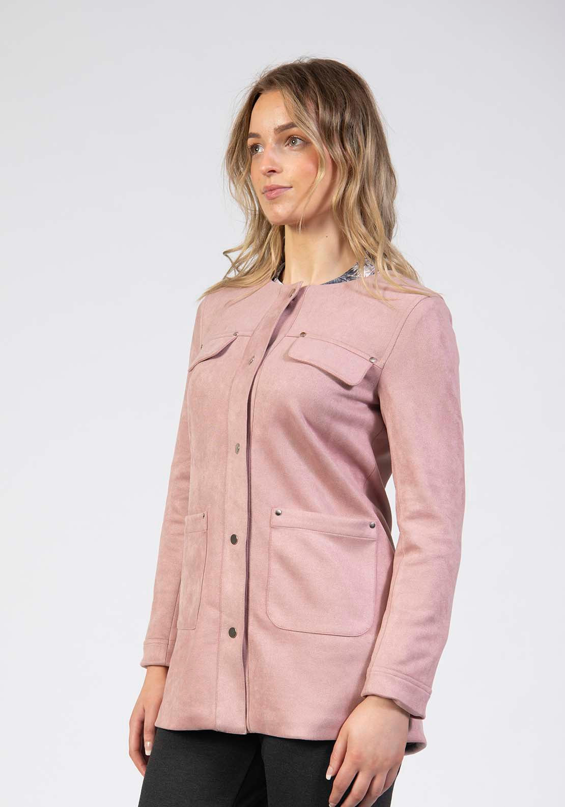 Tea Lane Suede Longline Jacket - Pink 3 Shaws Department Stores