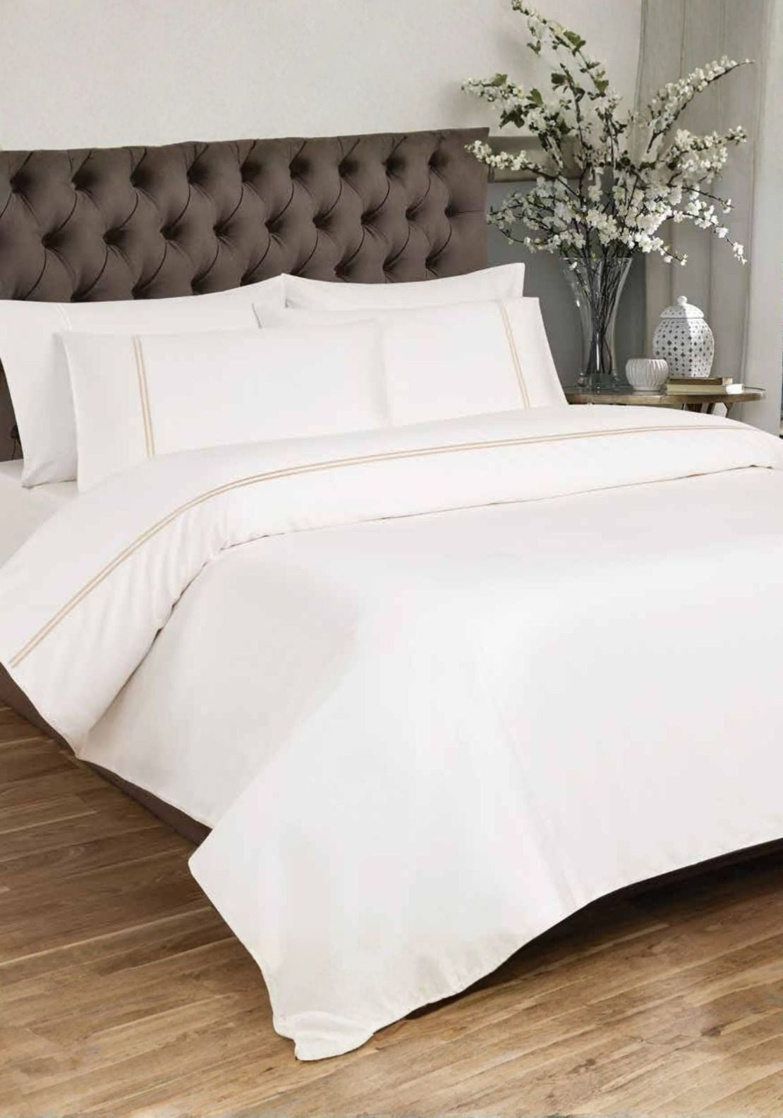 Heather & Ferne 100% Sateen Cotton 300 TC Duvet Cover Set - Cream 1 Shaws Department Stores