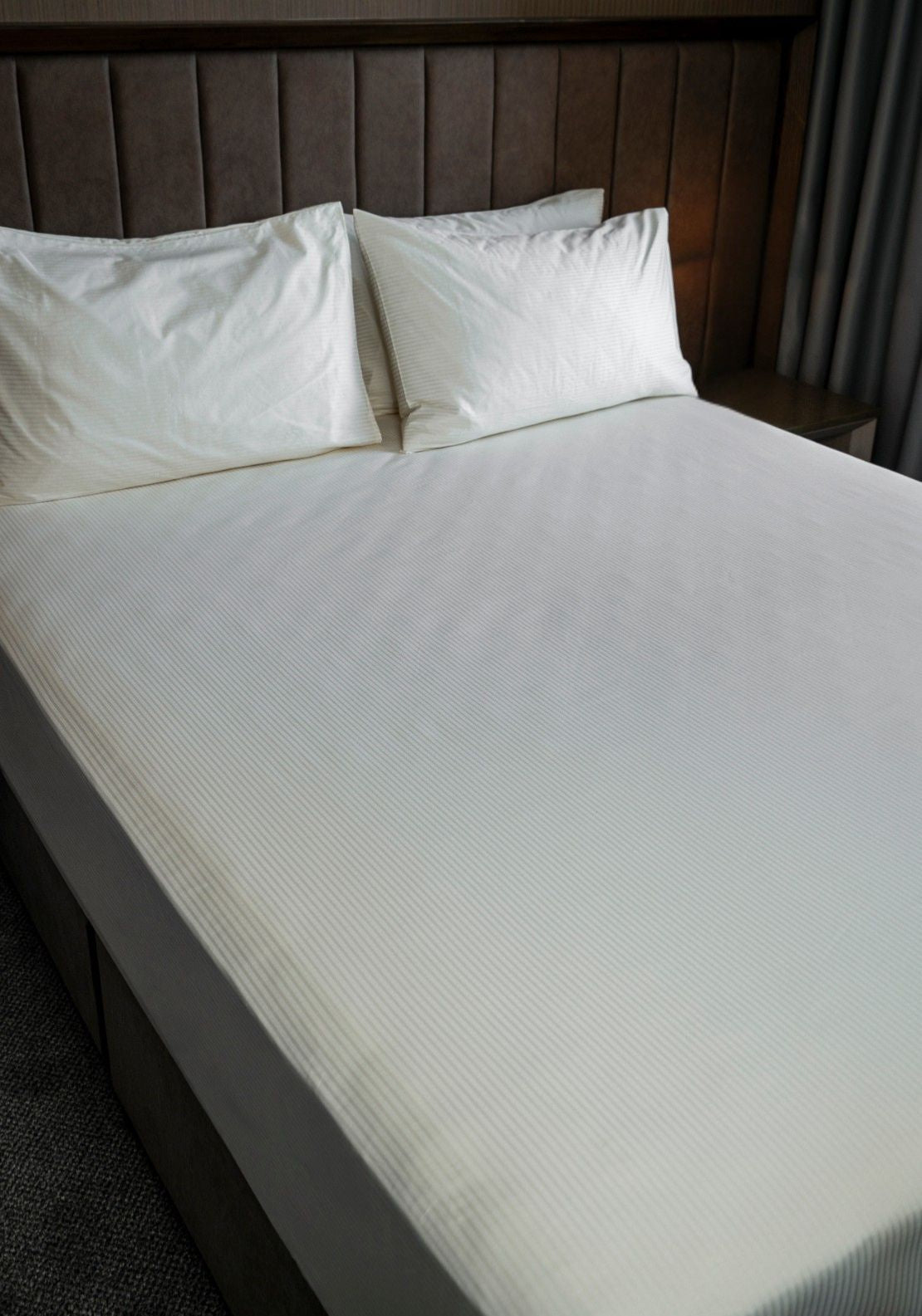 The Home Luxury Collection 300 TC Satin Stripe Fitted Sheet - Cream 1 Shaws Department Stores