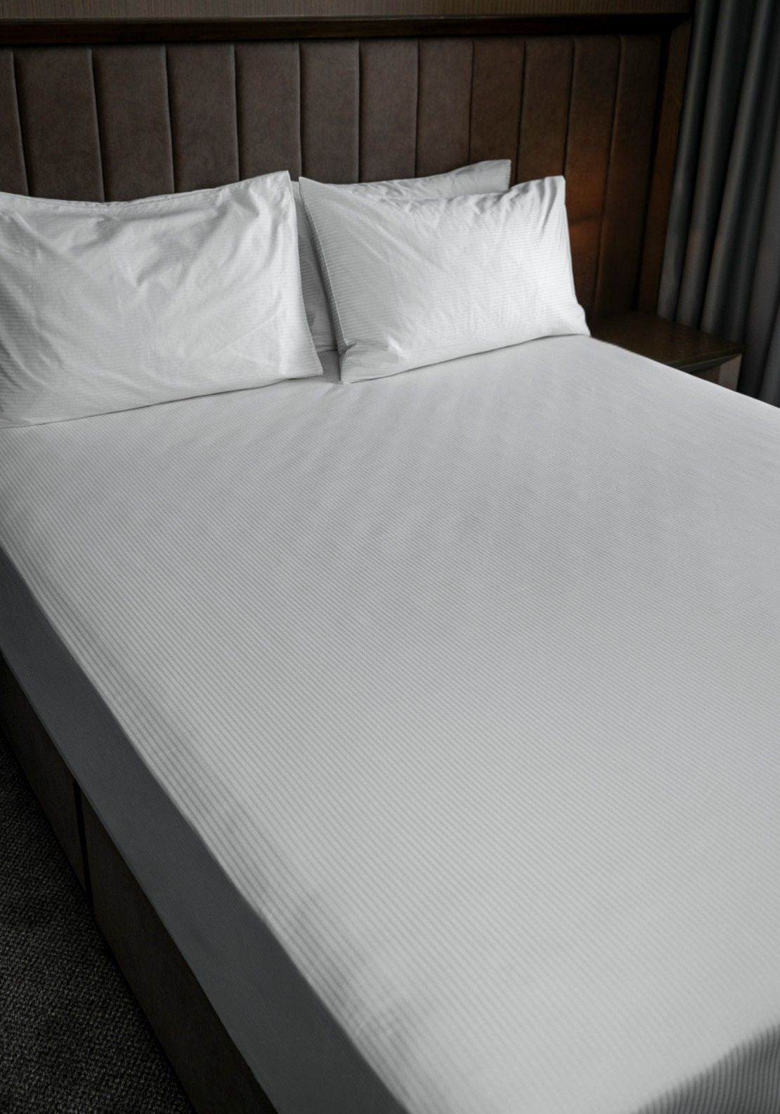 The Home Luxury Collection 300 TC Satin Stripe Fitted Sheet - White 1 Shaws Department Stores
