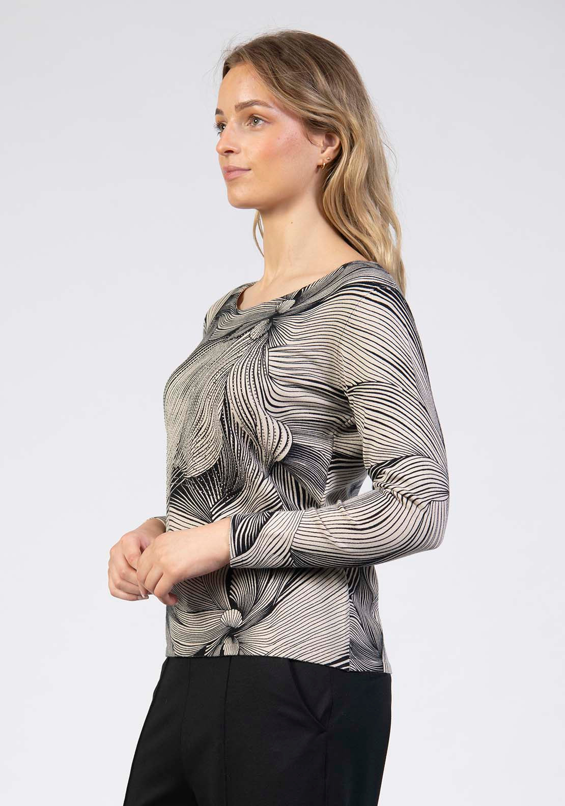 Tea Lane Soft Printed Abstract Top - Beige 3 Shaws Department Stores