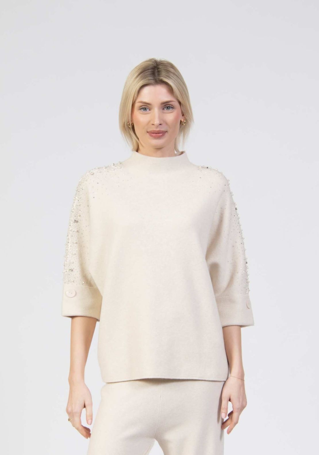 Tea Lane Embellished Batwing Knit - Grey 1 Shaws Department Stores