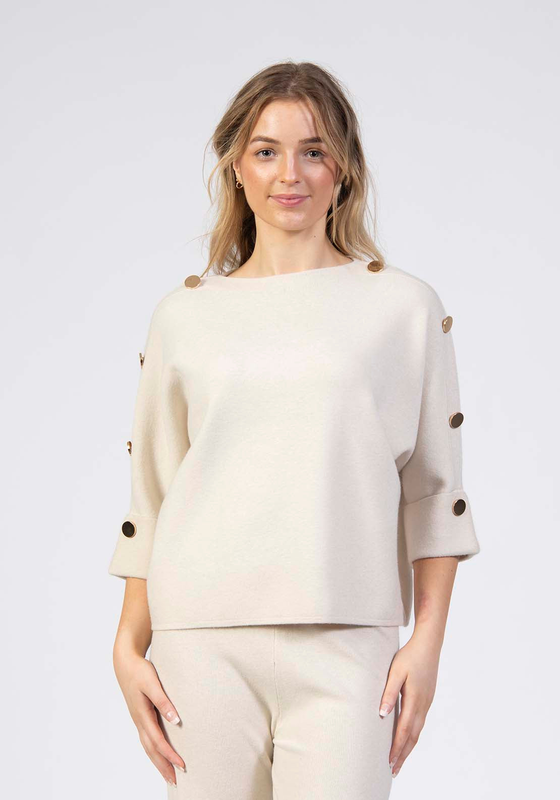 Tea Lane Batwing Button Knit Sweater - Cream 1 Shaws Department Stores