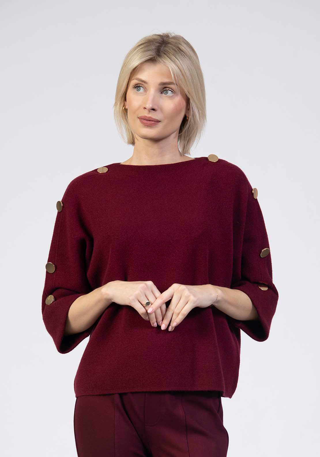 Tea Lane Batwing Button Jumper - Wine 1 Shaws Department Stores