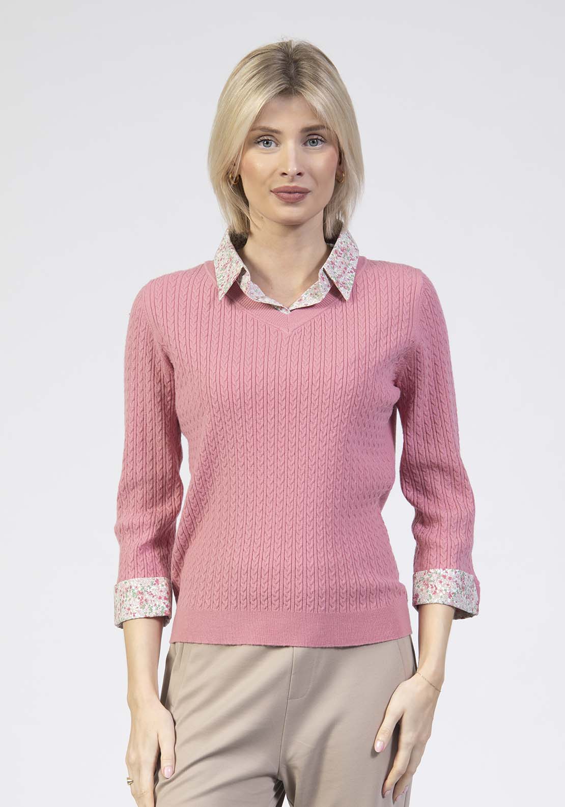 Light Cable Sweater - Pink