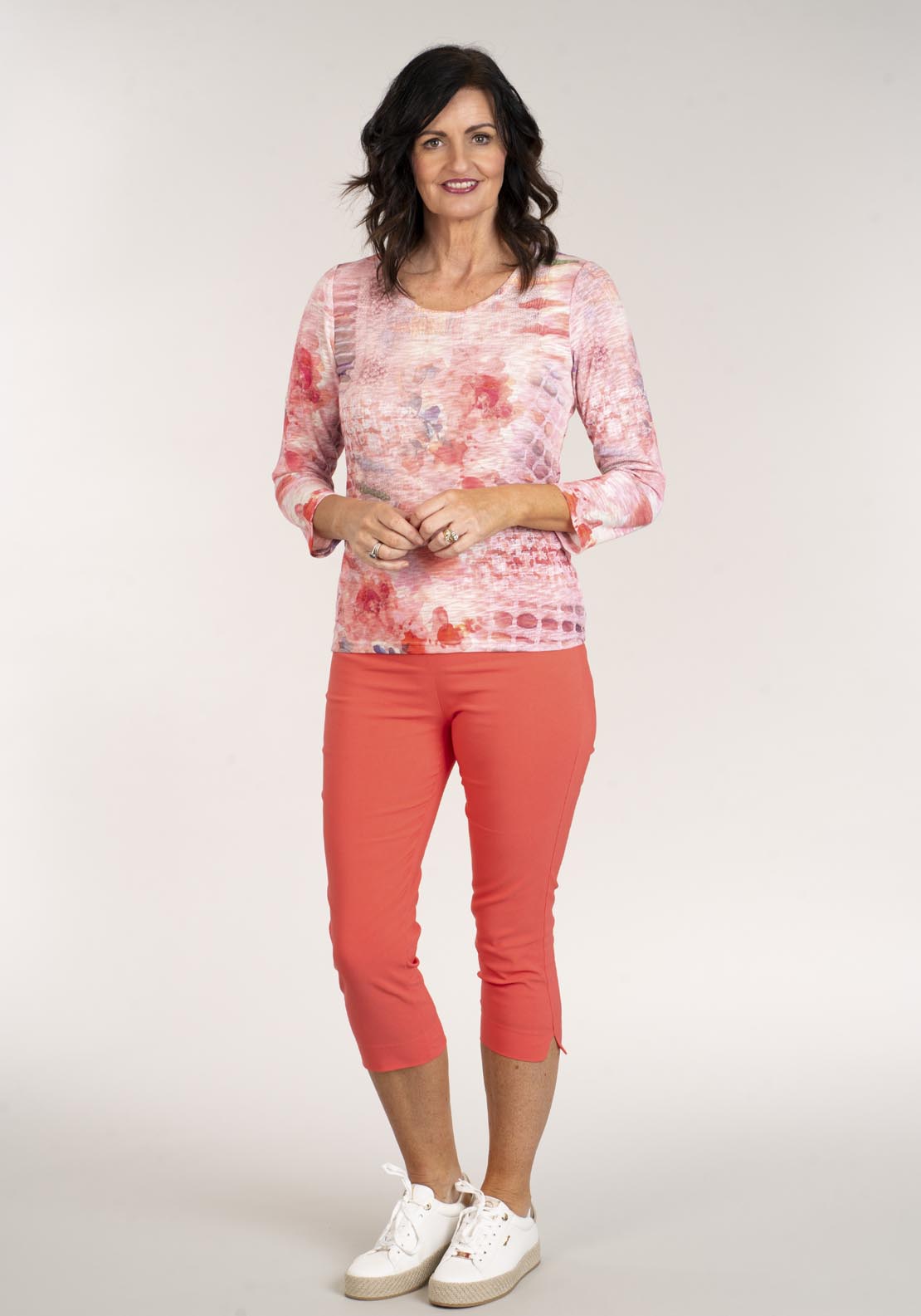 Tea Lane Slim Fit Basic Capri - Coral 1 Shaws Department Stores