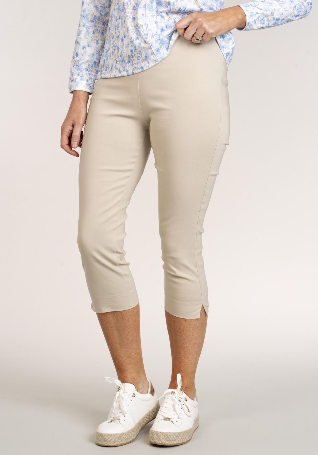 Tea Lane Slim Fit Basic Capri - Sand 2 Shaws Department Stores