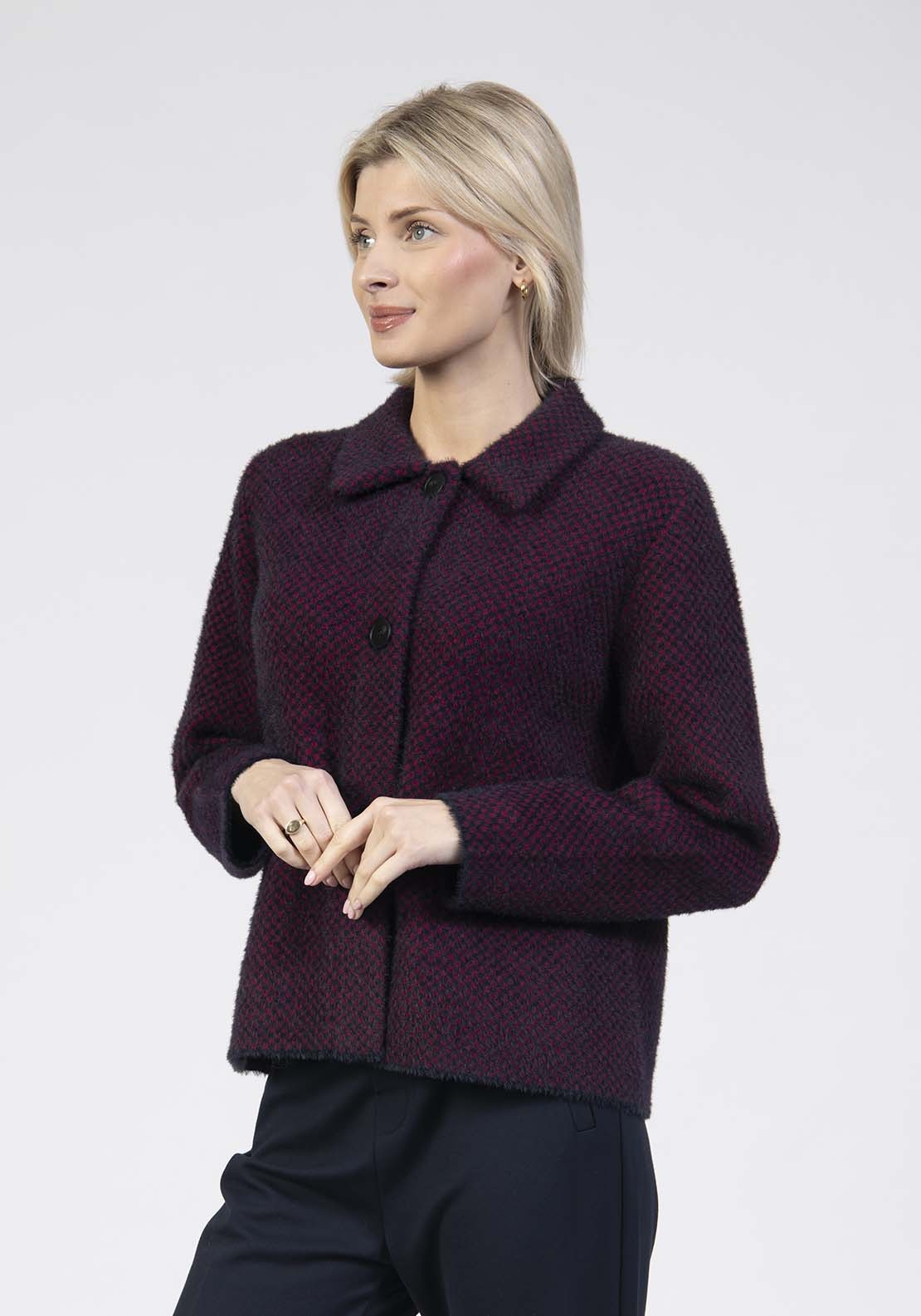 Tea Lane Button Up Collar Cardigan - Plum 3 Shaws Department Stores