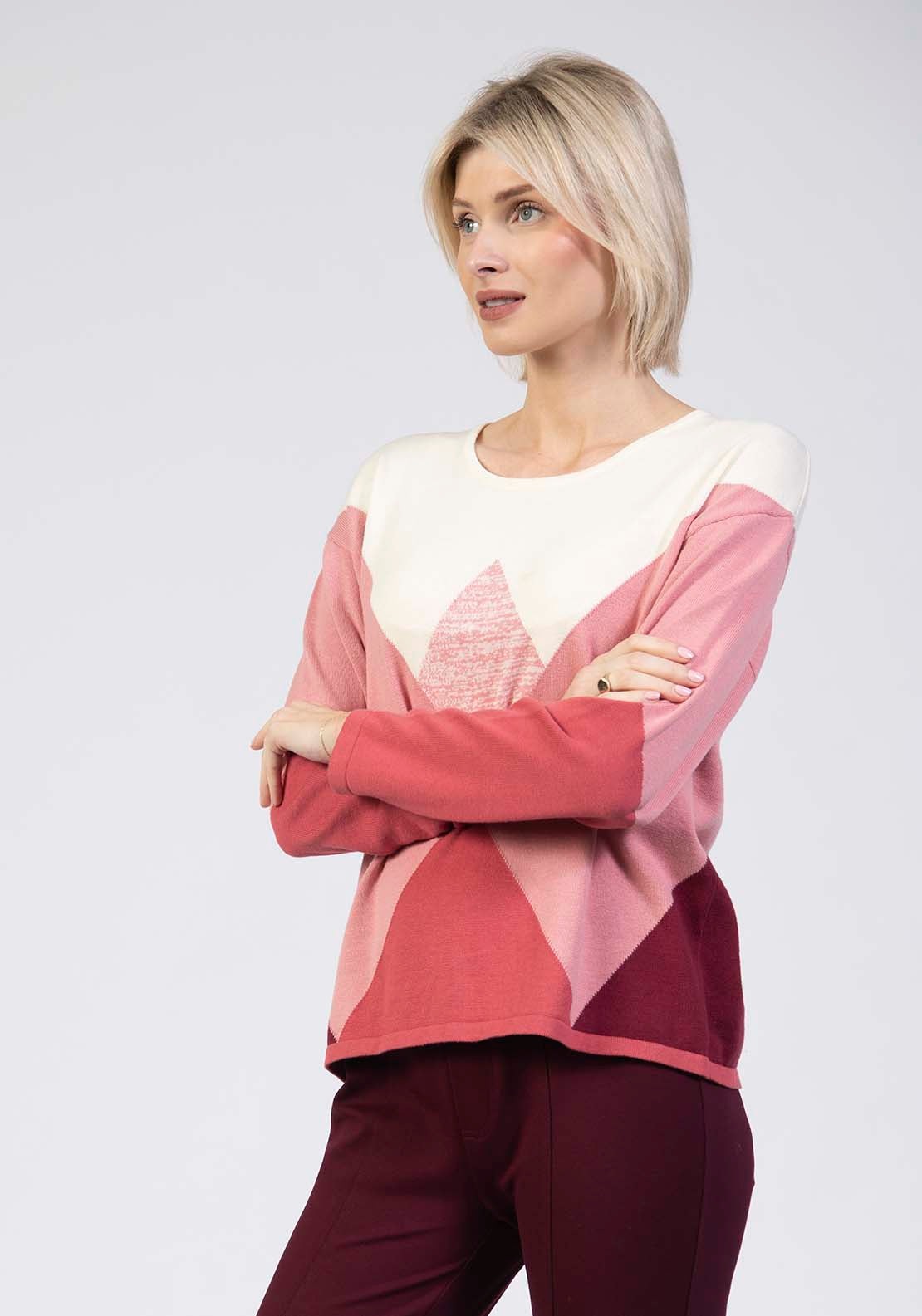 Argyle Crew Knit Sweater - Pink