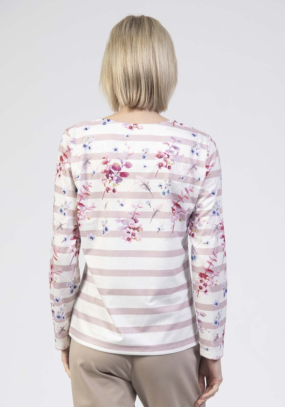Floral Stripe Long Sleeve Top - Pink