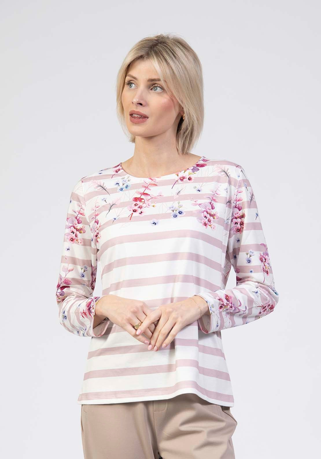 Floral Stripe Long Sleeve Top - Pink