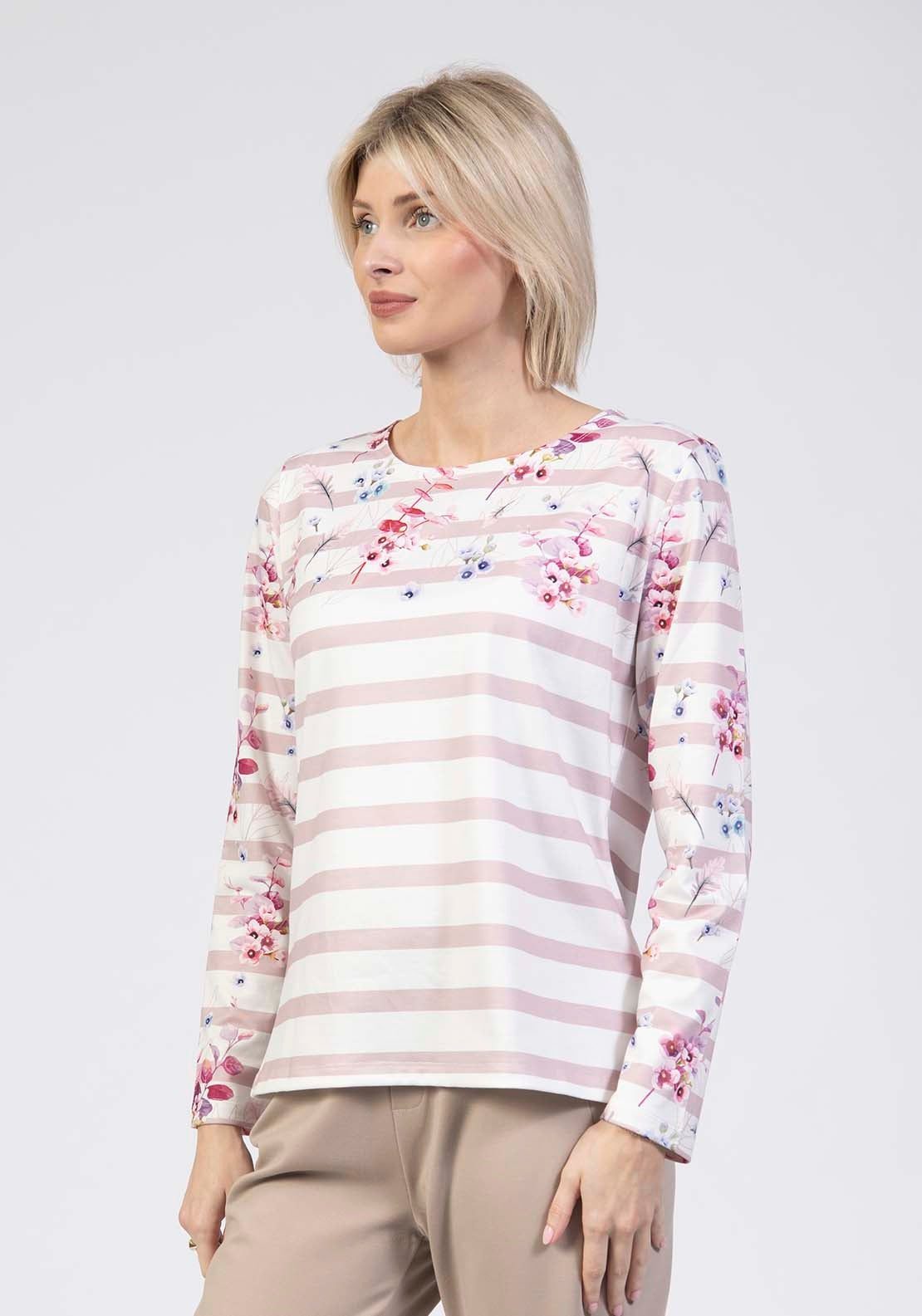Floral Stripe Long Sleeve Top - Pink