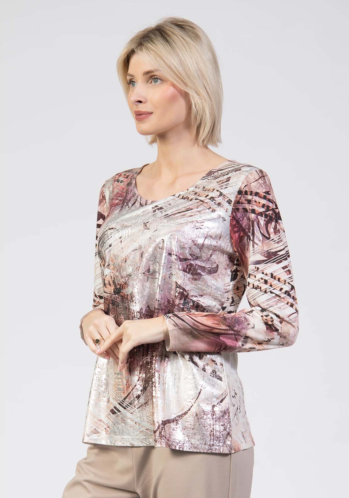 Tea Lane Long Sleeve Foil Print Top - Purple 3 Shaws Department Stores