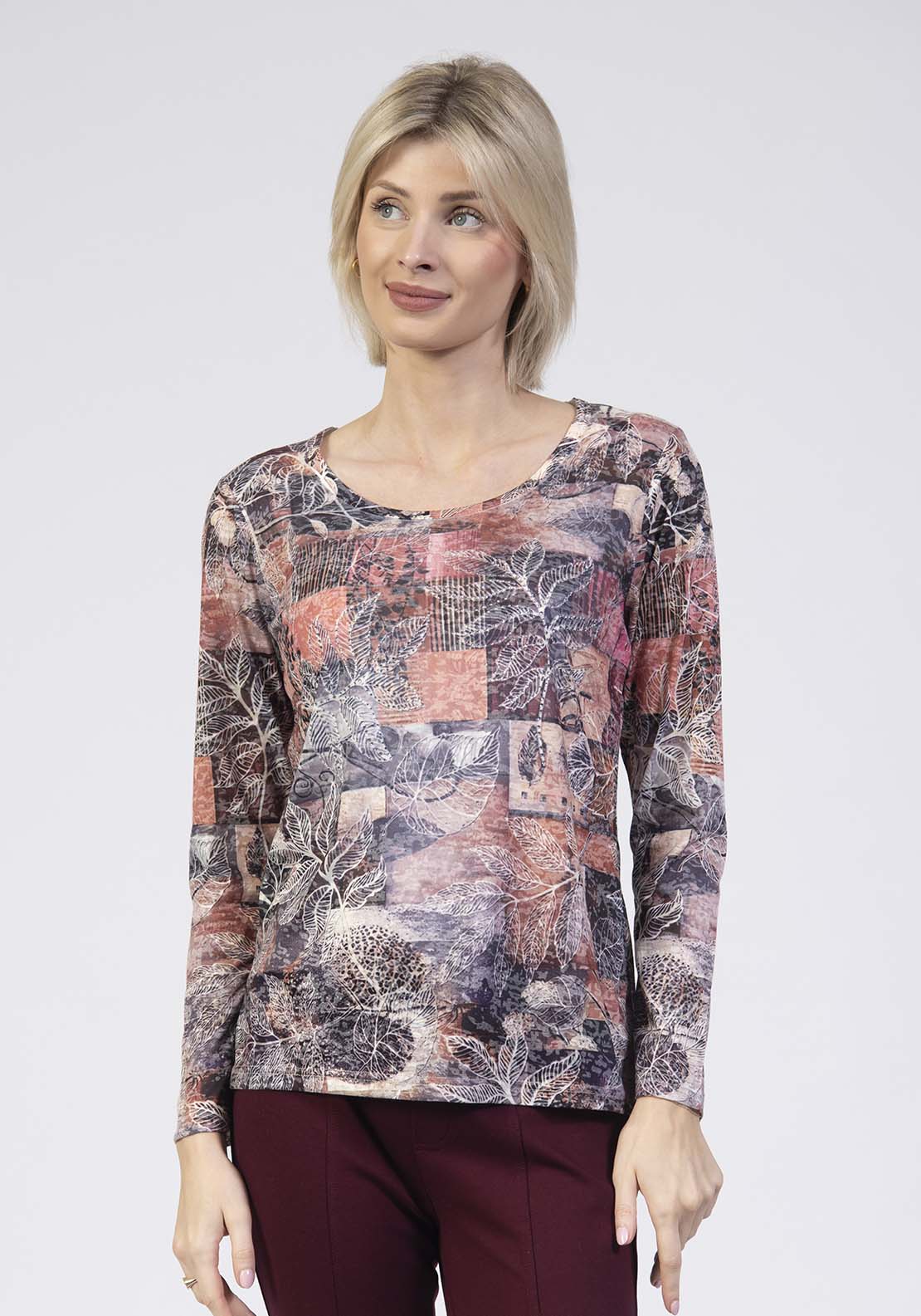 Tea Lane Long Sleeve Printed Patchwork Top - Pink 1 Shaws Department Stores