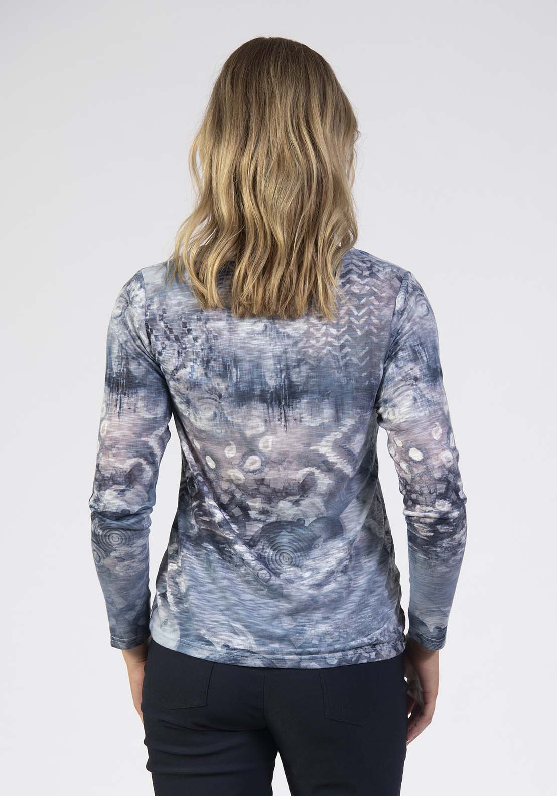 Long Sleeve Printed Blue Tonal Top - Blue