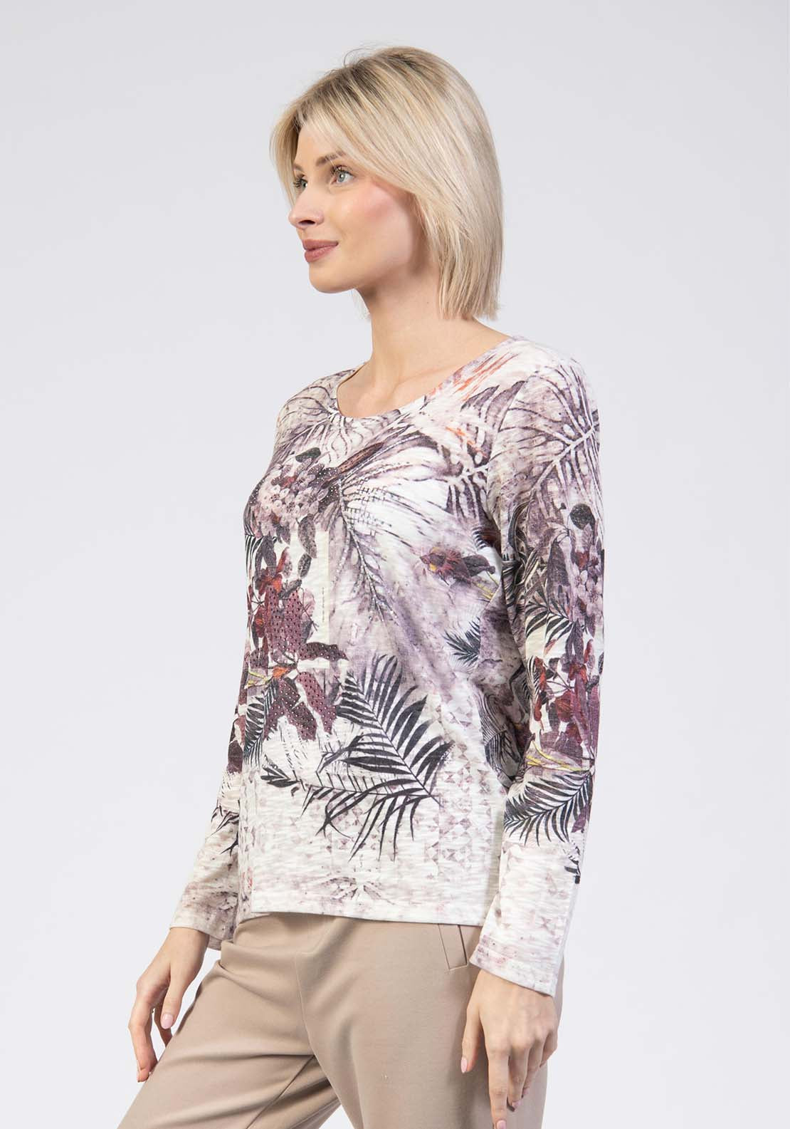 Tea Lane Long Sleeve Printed Clash Print Top - Purple 3 Shaws Department Stores