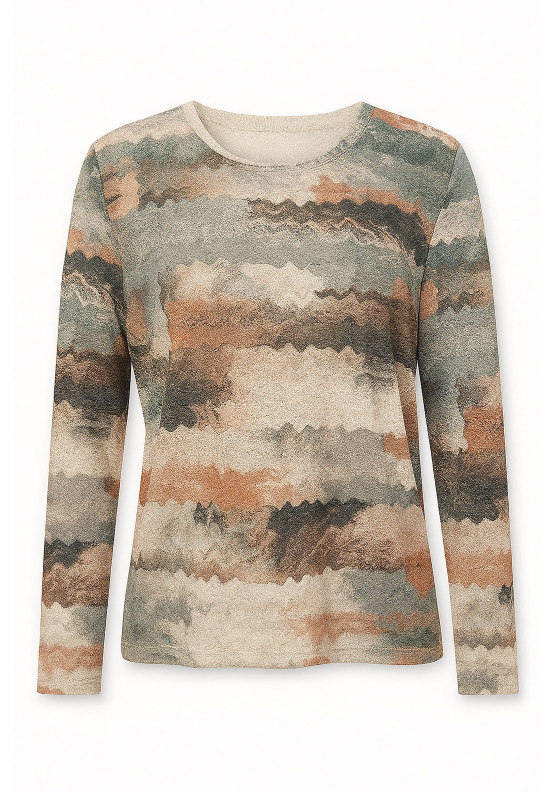 Tea Lane Long Sleeve Crew Slub Top - Brown 1 Shaws Department Stores