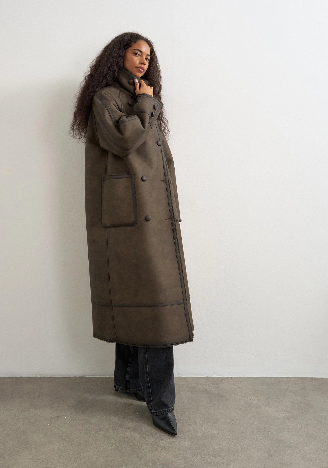 Sia Coated Coat - Chocolate Brown