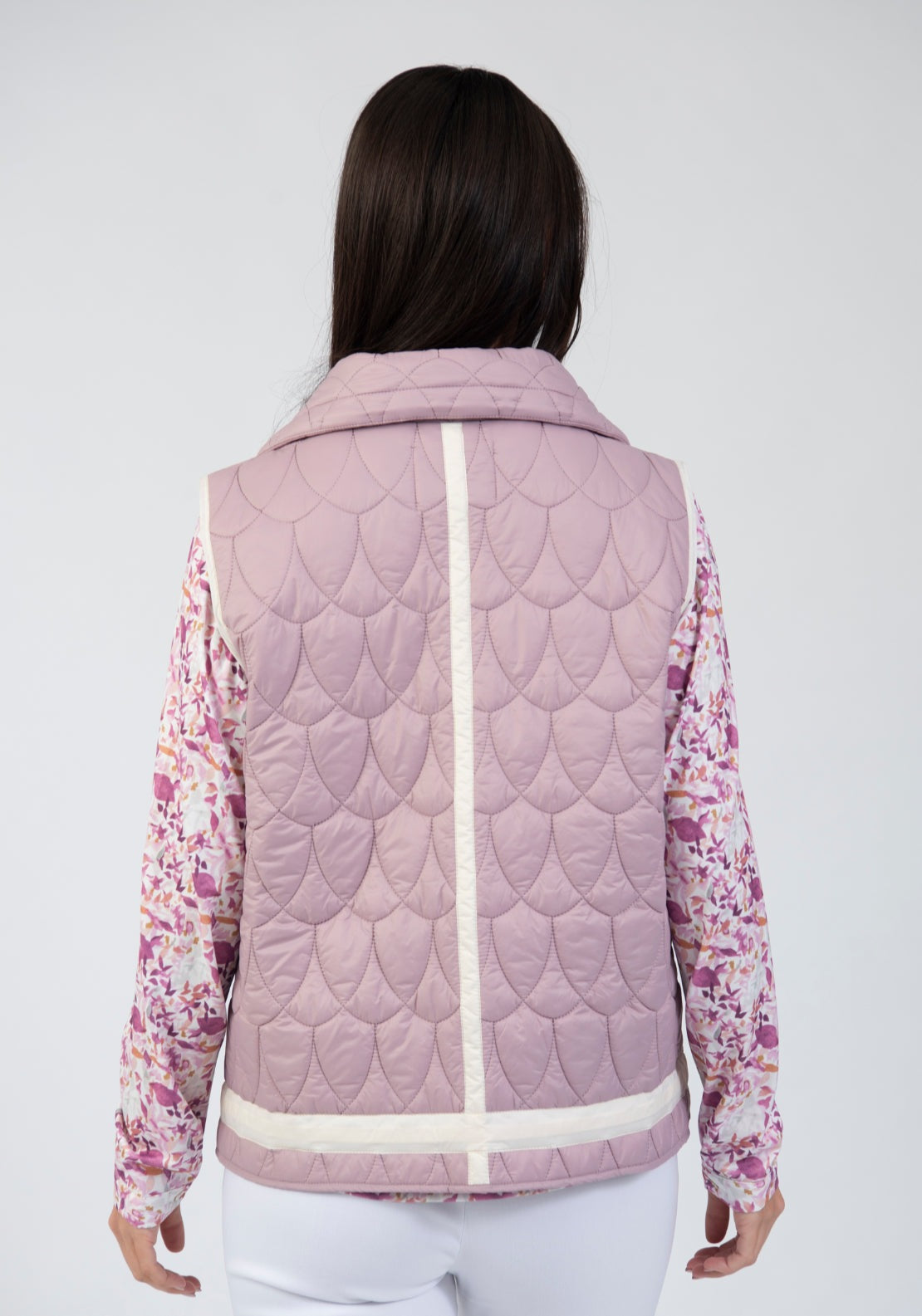 Tea Lane Quilted Gilet With Contrast Trim - Purple 2 Shaws Department Stores