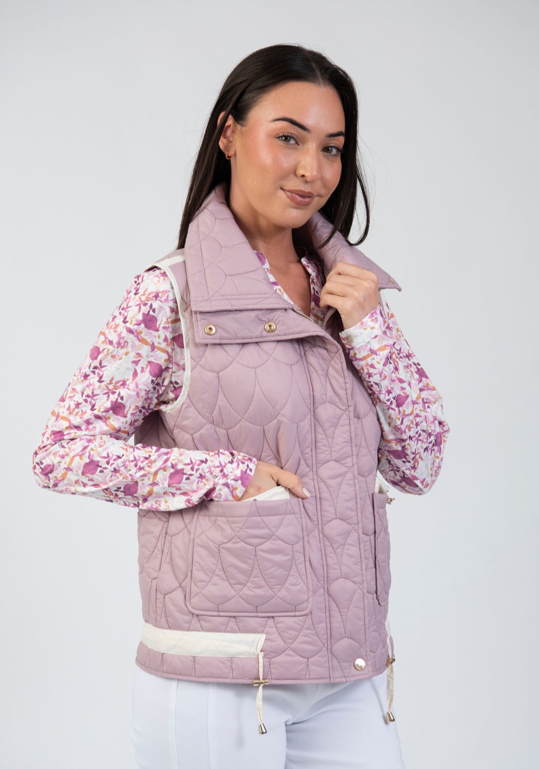 Tea Lane Quilted Gilet With Contrast Trim - Purple 3 Shaws Department Stores