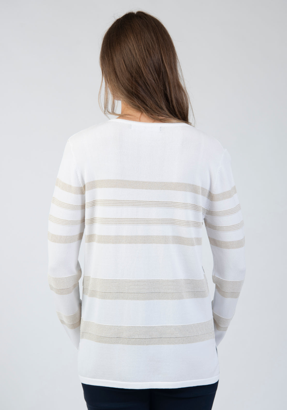 Tea Lane Stripe Lightweight Sweater - White 2 Shaws Department Stores