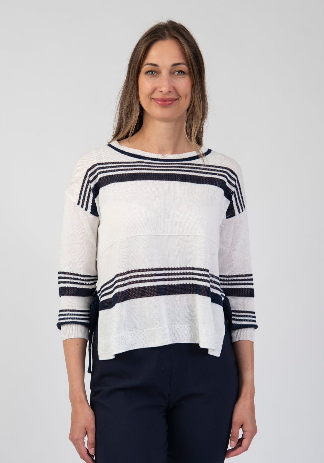 Tea Lane Long Sleeve Stripe Knit Sweater - Blue 1 Shaws Department Stores