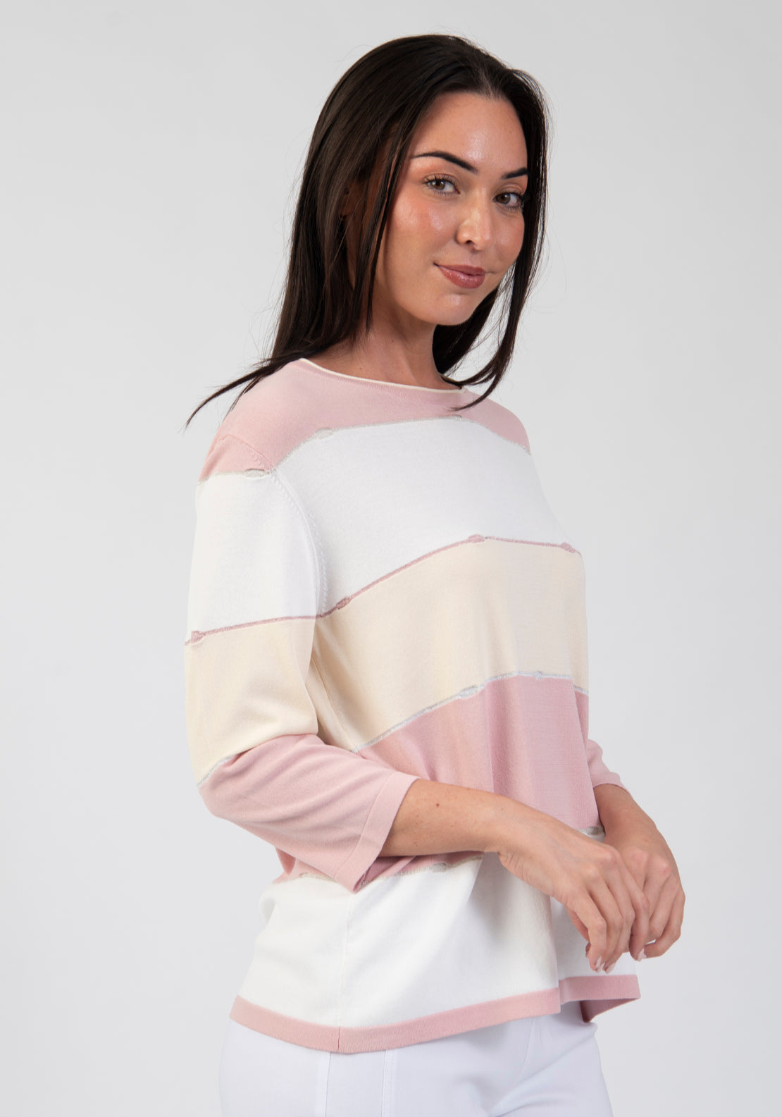 Tea Lane Wide Stripe Knit Sweater - Pink 3 Shaws Department Stores