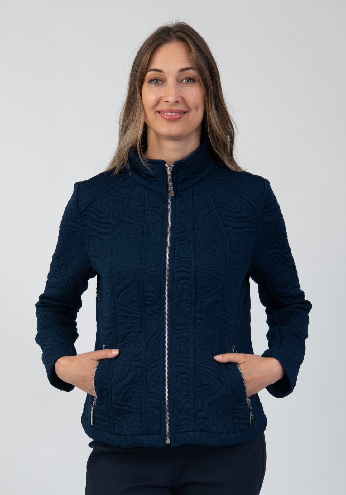 Tea Lane Full Zip Textured Organic Line Jersey Jacket - Blue 1 Shaws Department Stores