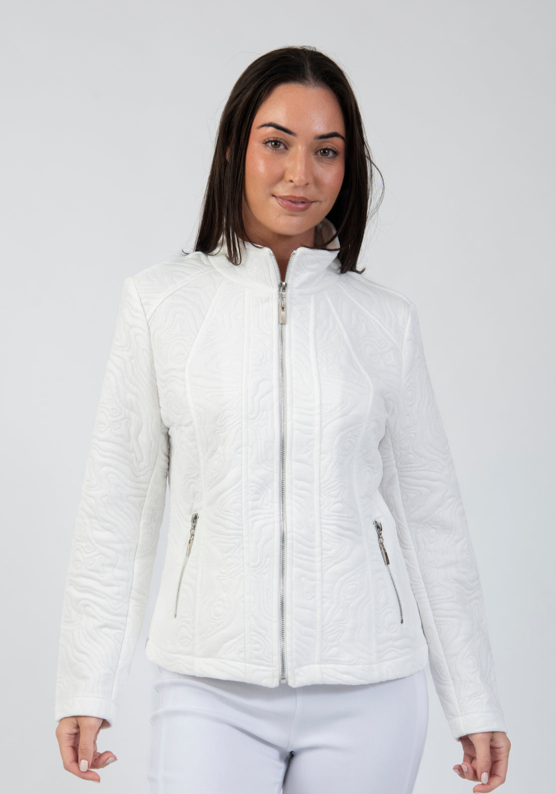 Tea Lane Textured Organic Line Jersey Jacket - White 4 Shaws Department Stores