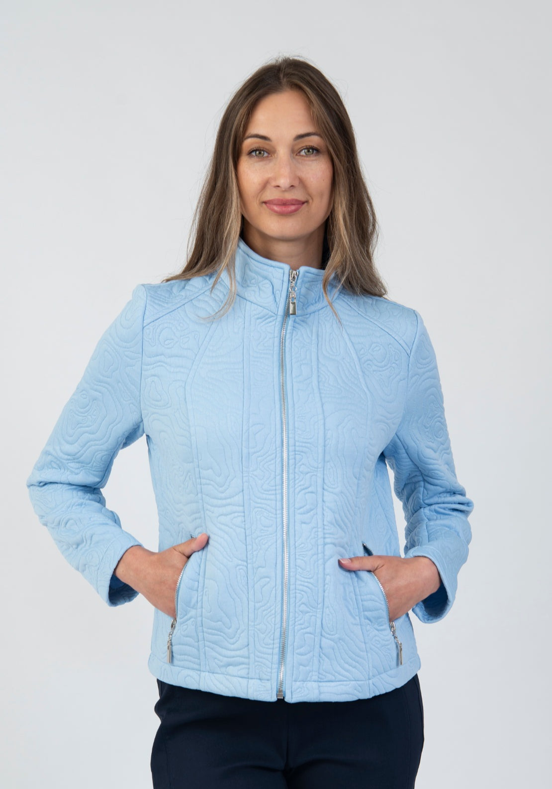 Tea Lane Textured Organic Line Jersey Jacket - Blue 1 Shaws Department Stores