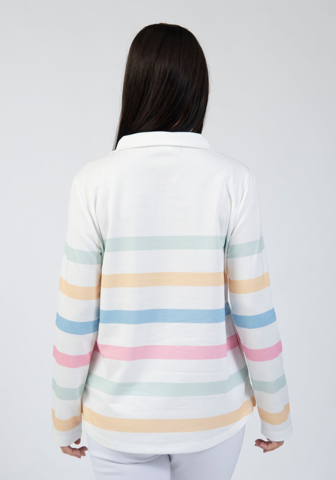 Tea Lane Pastel Stripe Half Zip Sweatshirt - Green 2 Shaws Department Stores