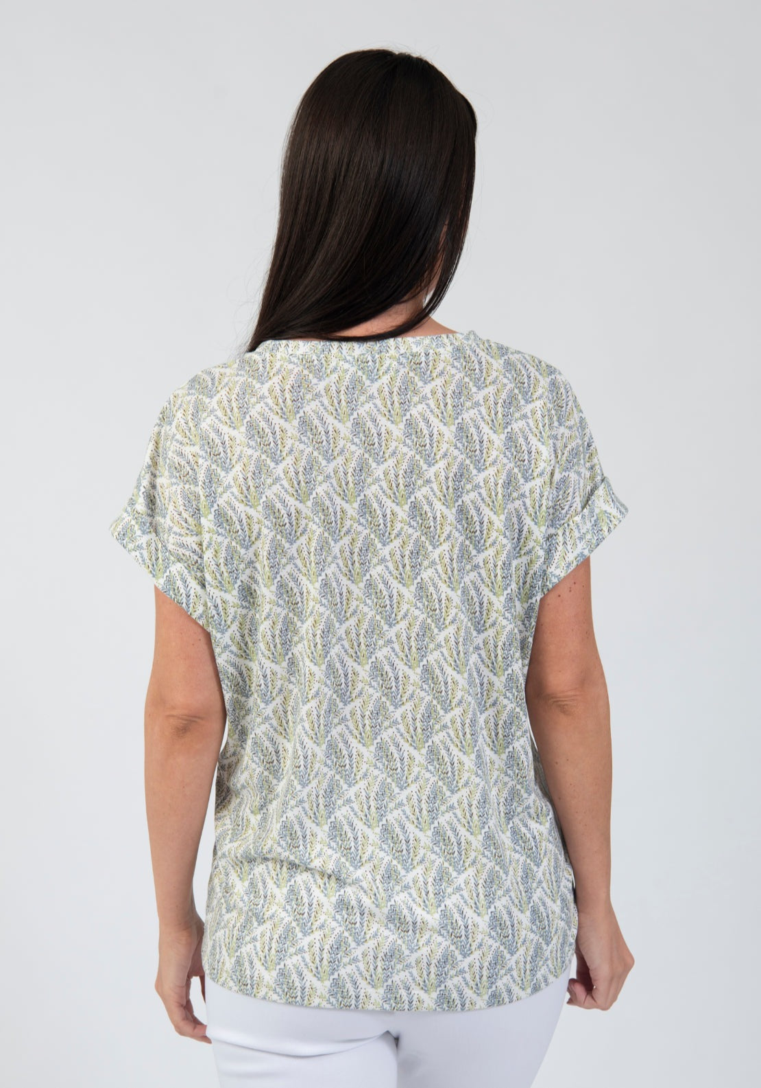 Tea Lane Leaf Print Soft T Shirt - Green 2 Shaws Department Stores