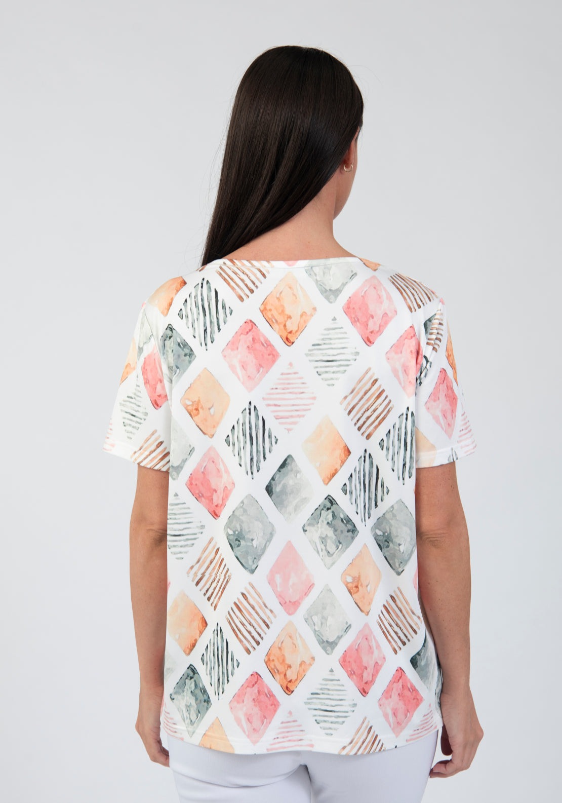 Tea Lane Abstract Foil Detail Print Sheer T Shirt - Pink 2 Shaws Department Stores