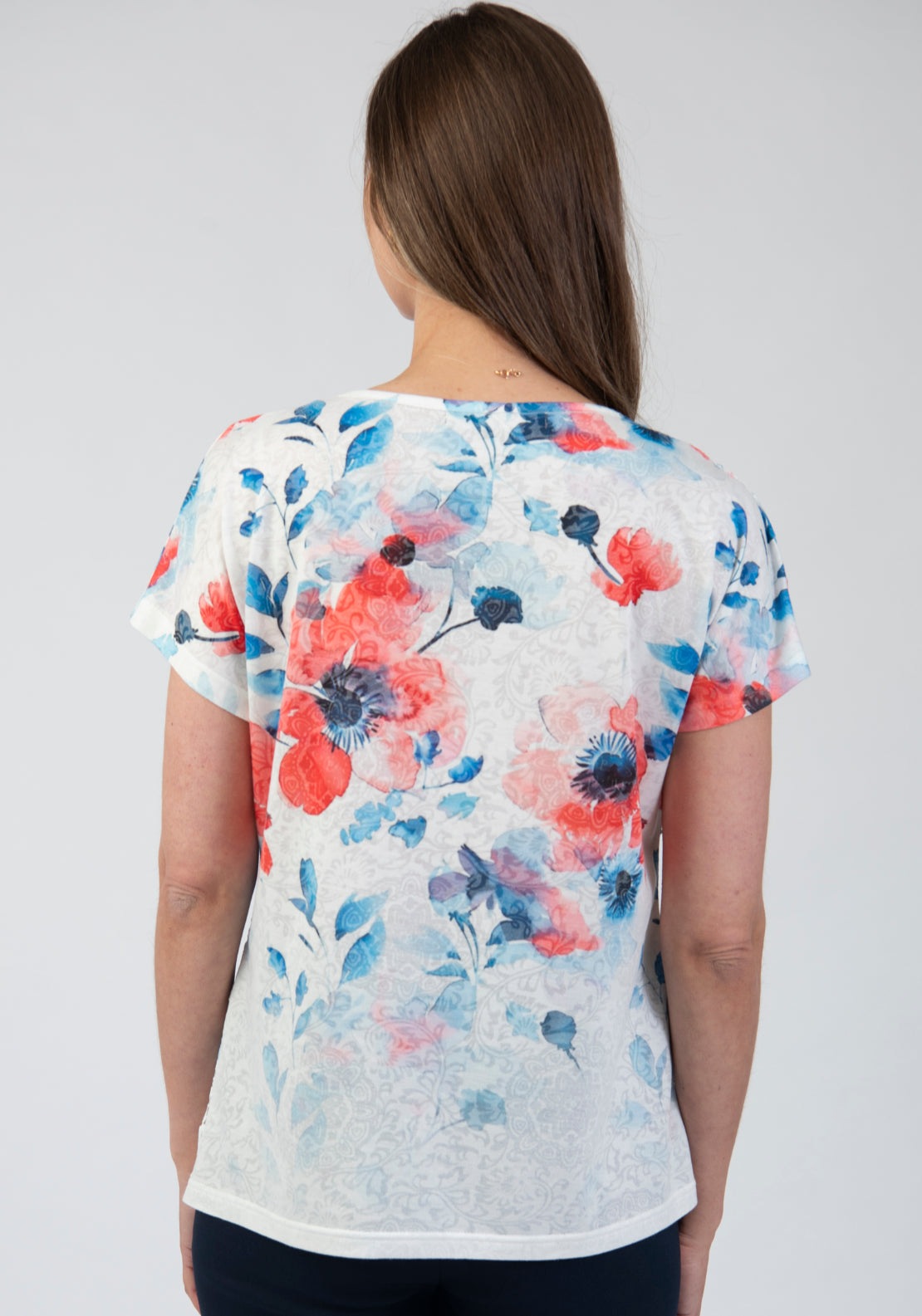 Tea Lane Floral Lace Overlay T Shirt - Blue 2 Shaws Department Stores